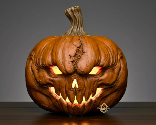 Carved Halloween Pumpkin Sculpture