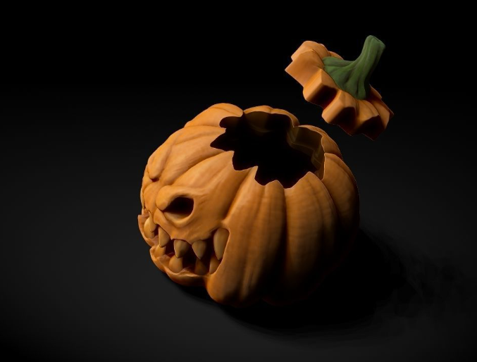Nightmarish skull pumpkin sculpture