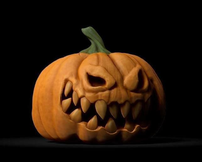Nightmarish skull pumpkin sculpture