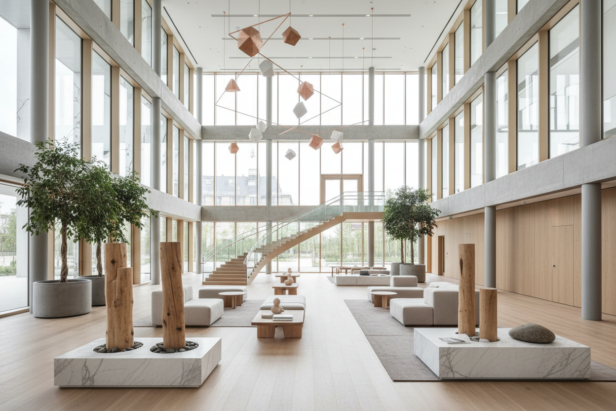 Modern Business Atrium with Art Installations